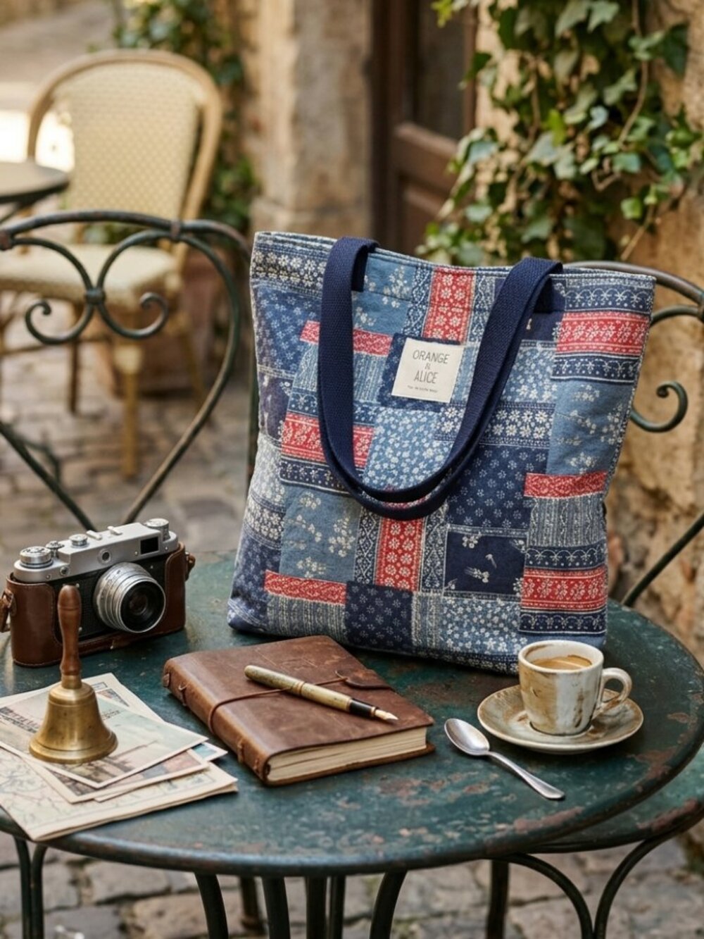 Orange & Alice Quilted Patchwork Tote Bag Vintage Style